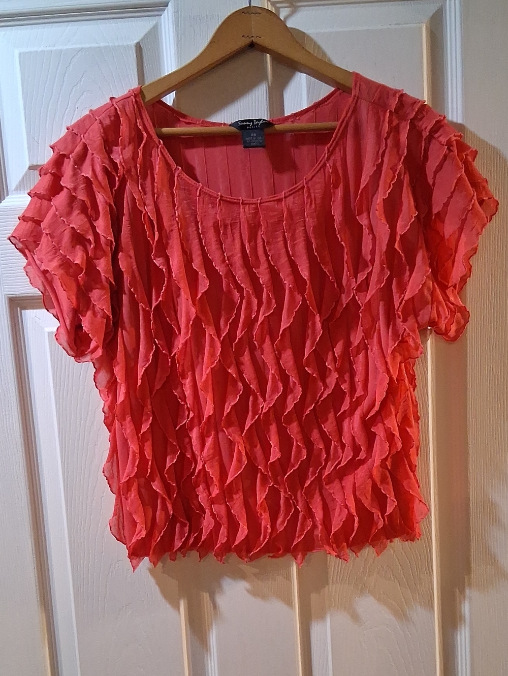Sunny Taylor Coral Ruffle Short-Sleeve Blouse